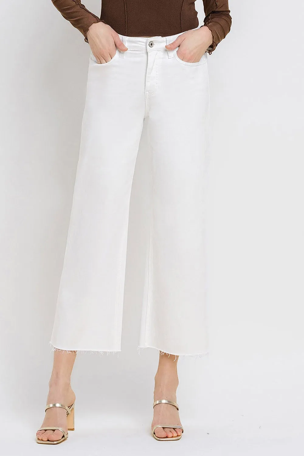 CROP WIDE LEG WHITE DENIM JEANS