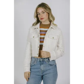 Cropped Gold Button Jacket White