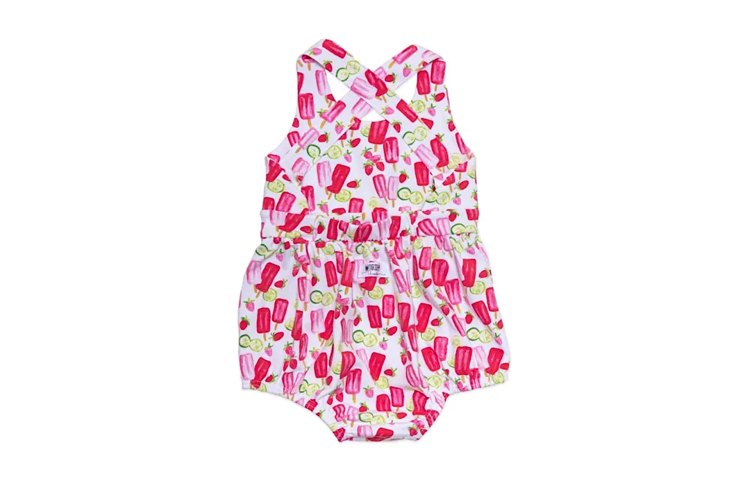 Cross Back Bubble Romper in Popsicles