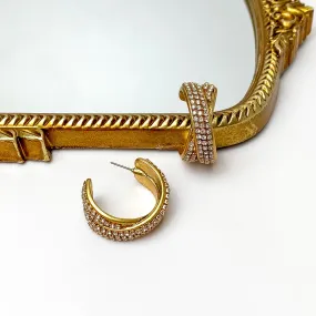 Crossing Paths Gold Tone Hoop Earrings With Clear Crystals