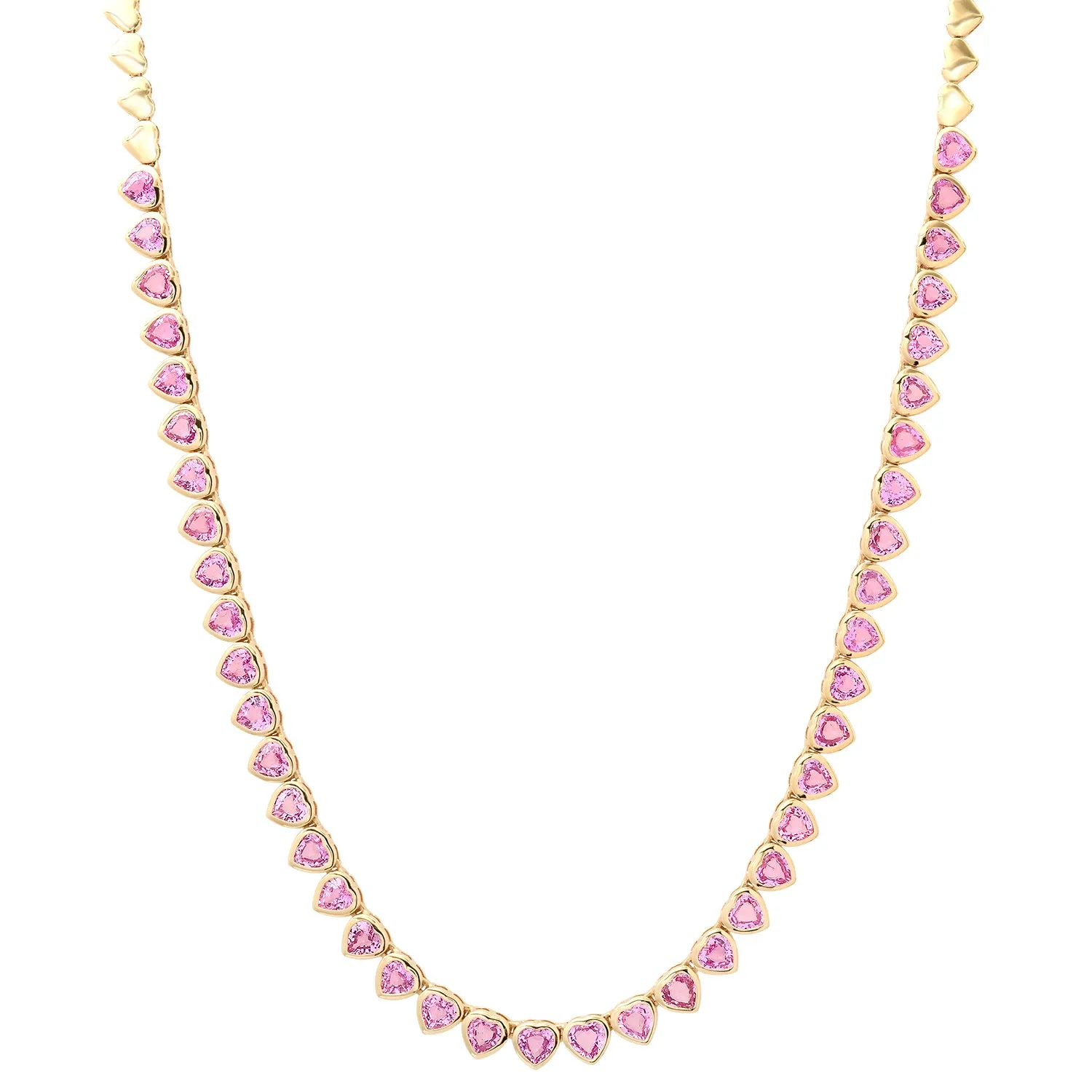 Cupid's Heart Bezel Set Pink Sapphire Tennis Necklace