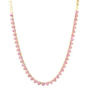 Cupid's Heart Bezel Set Pink Sapphire Tennis Necklace