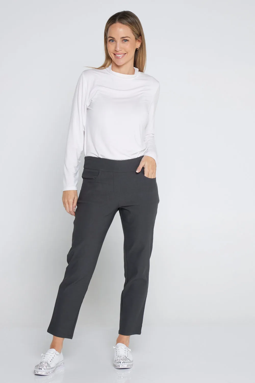 Dana Bengaline Capri Pants - Charcoal