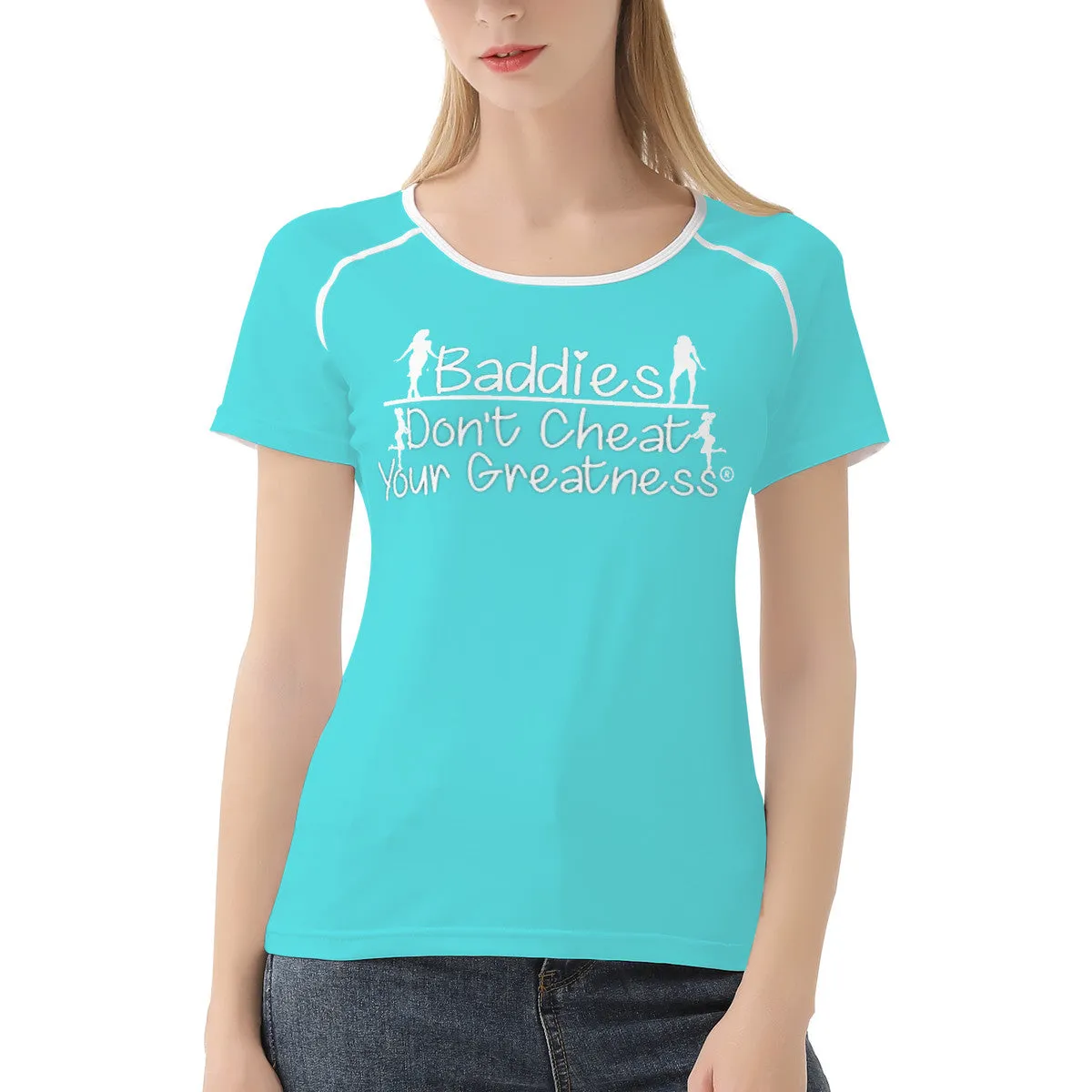 DCYG 24SX Baddies White logo & Turquoise Women's All-Over Print T shirt