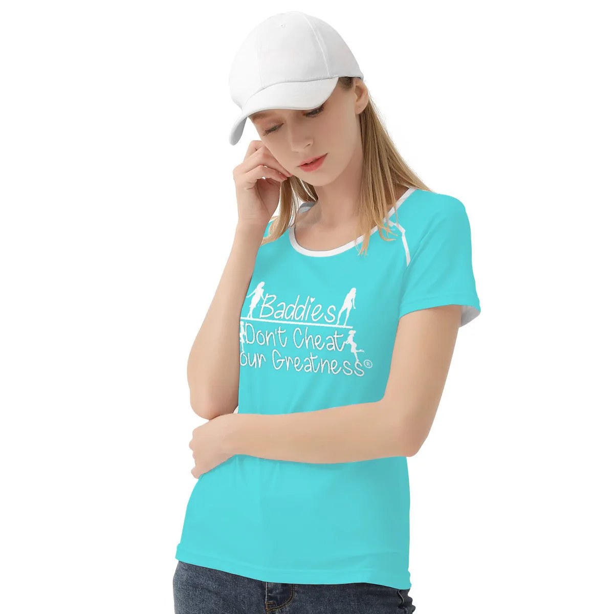 DCYG 24SX Baddies White logo & Turquoise Women's All-Over Print T shirt