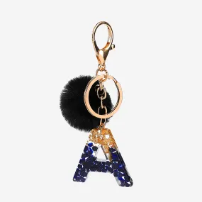 Delightful Initial Pendant Keychain with Pom Pom