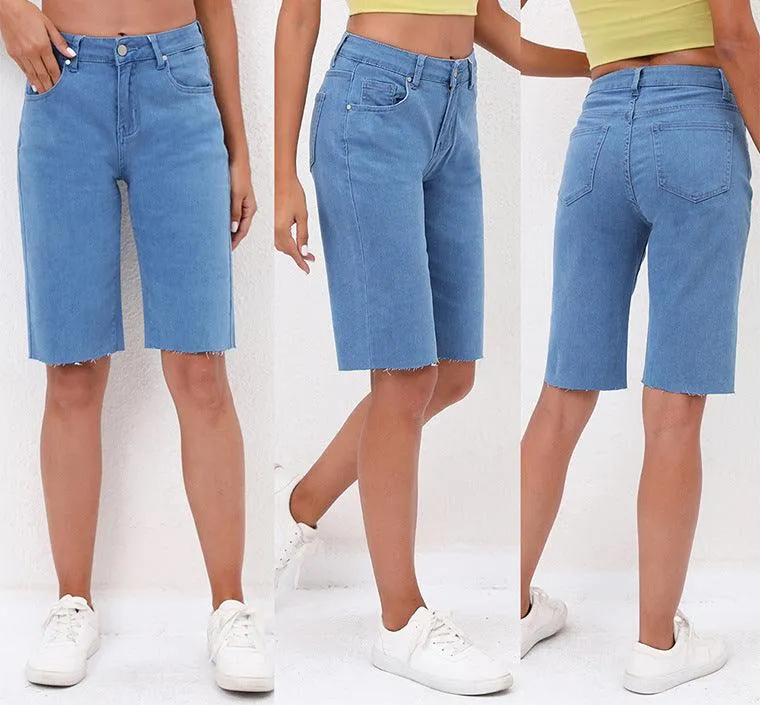 Denim Bermuda shorts length jeans in stretch