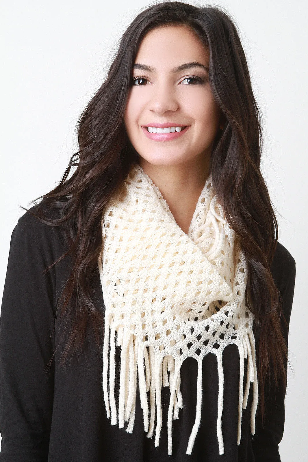 Diamond Knit Fringe Infinity Scarf