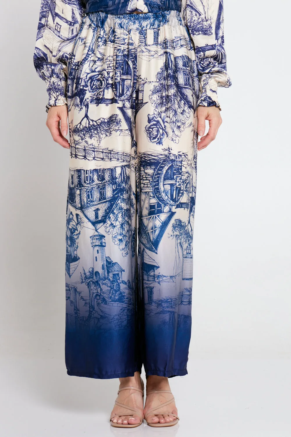 Dimitra Satin Pants - Navy/Cream