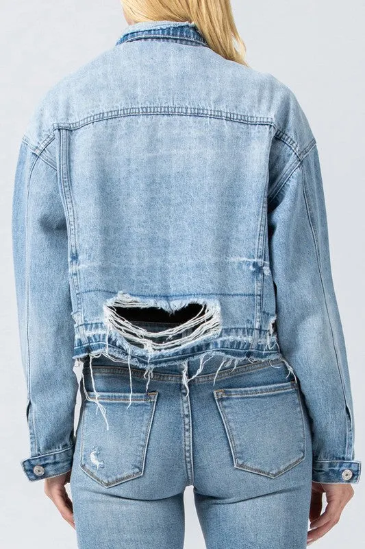 Distressed Oversized Denim Jacket - Vervet - Final Sale