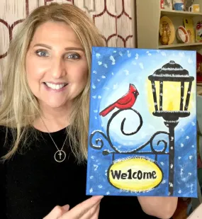 DIY Home Decor - Welcome Lamppost Canvas Art with Cardinal