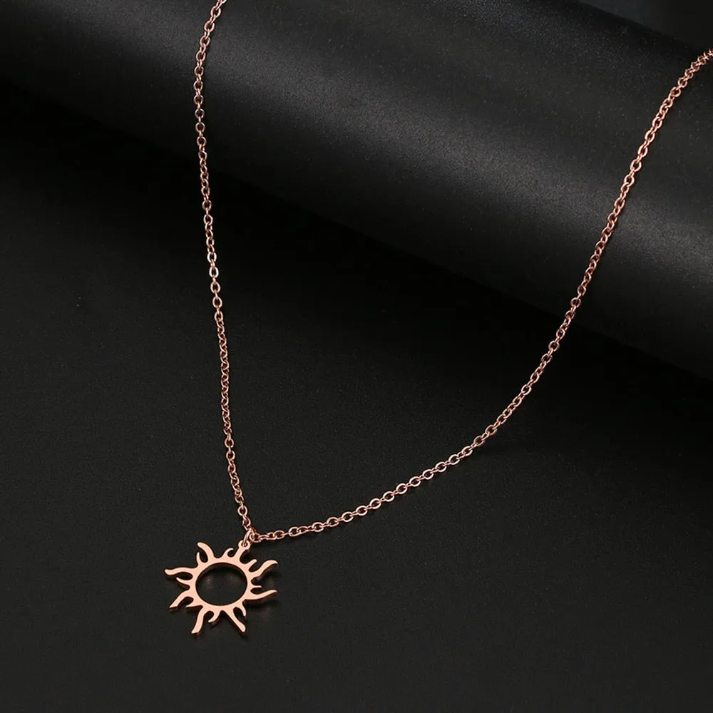 DOTIFI 316L Stainless Steel Necklace Plated Ethnic Sun Totem Pendent Necklaces For Charm Women Birthday Party Fashion Jewelry