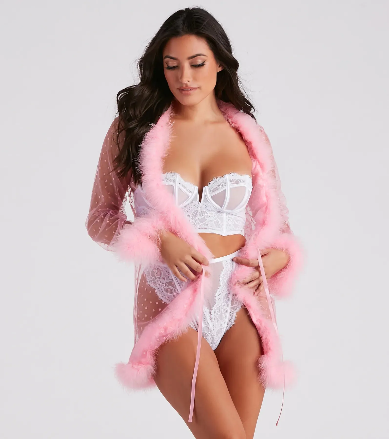 Dream Girl Glitter Heart Marabou Feather Robe