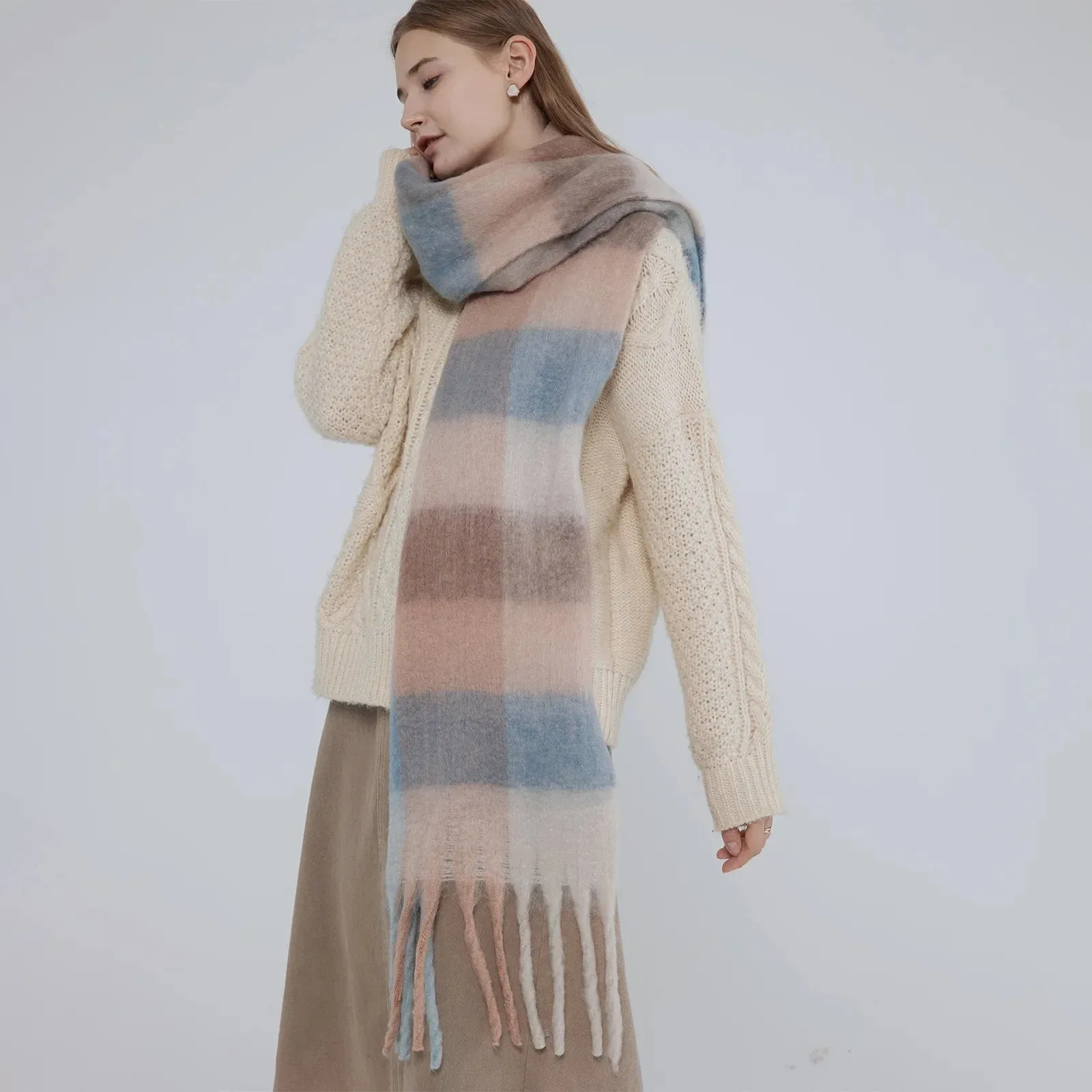 Elegant Minimalist Plaid Scarf - Imitation Cashmere Warm Shawl for Women