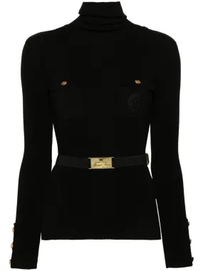 ELISABETTA FRANCHI Narrow Rib Turtleneck Top with Logo Embroidery