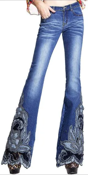 Embellished Floral Faded Jeans