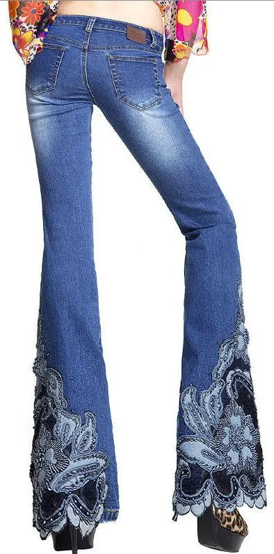 Embellished Floral Faded Jeans