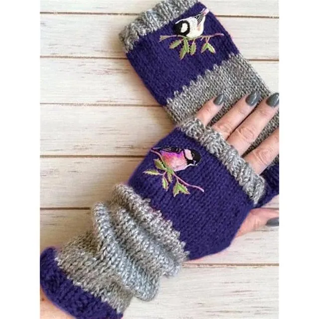 Embroidered Fingerless Gloves