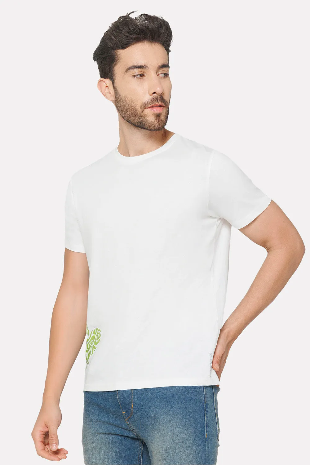 Enhance Men's Printed Crew Neck Casual T-Shirt - White - TS35