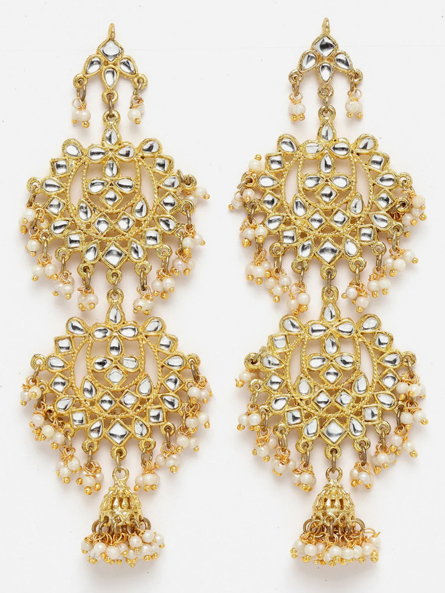 Ethnic Double Layer Kundan Dangler Earrings