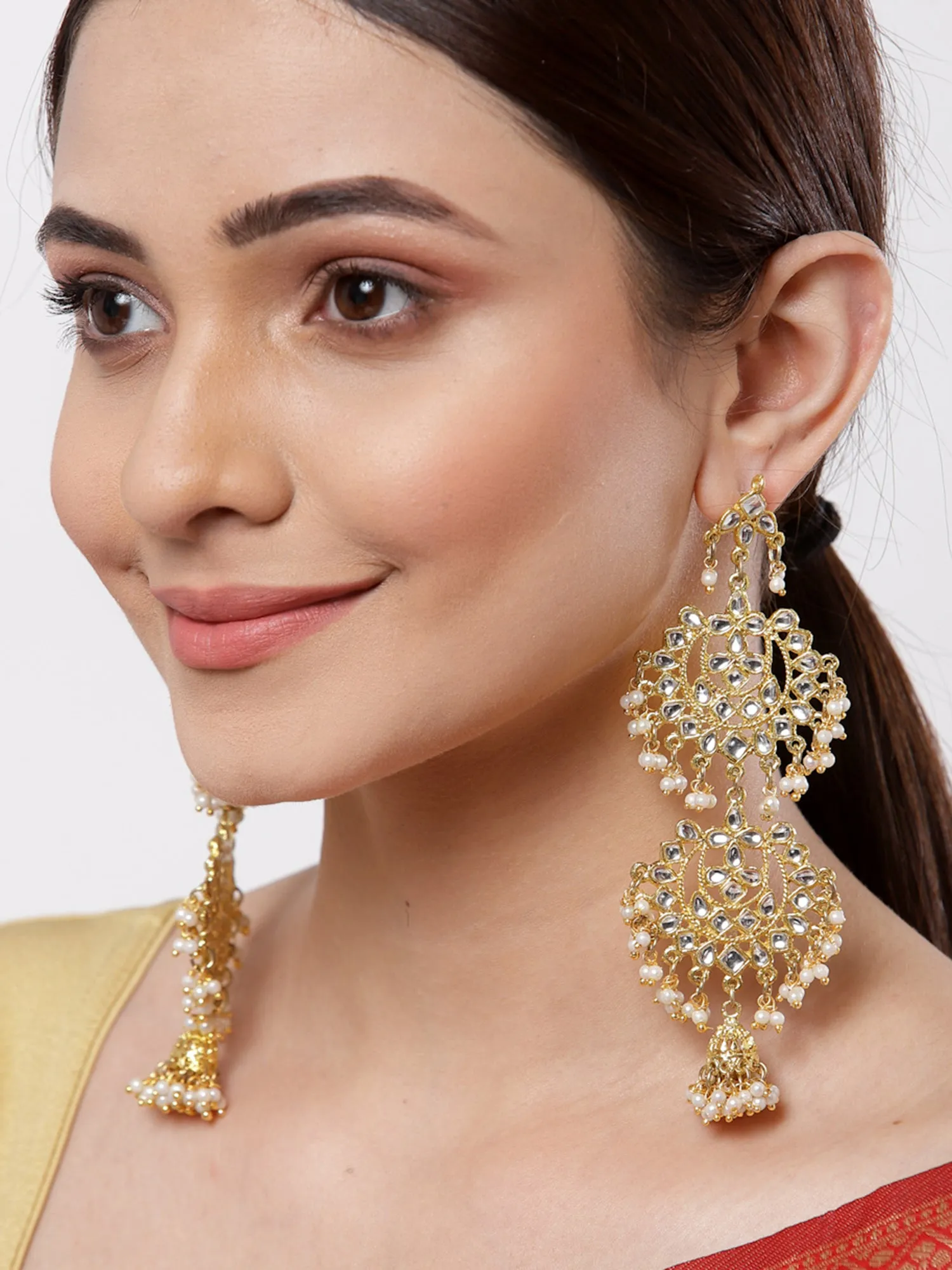 Ethnic Double Layer Kundan Dangler Earrings