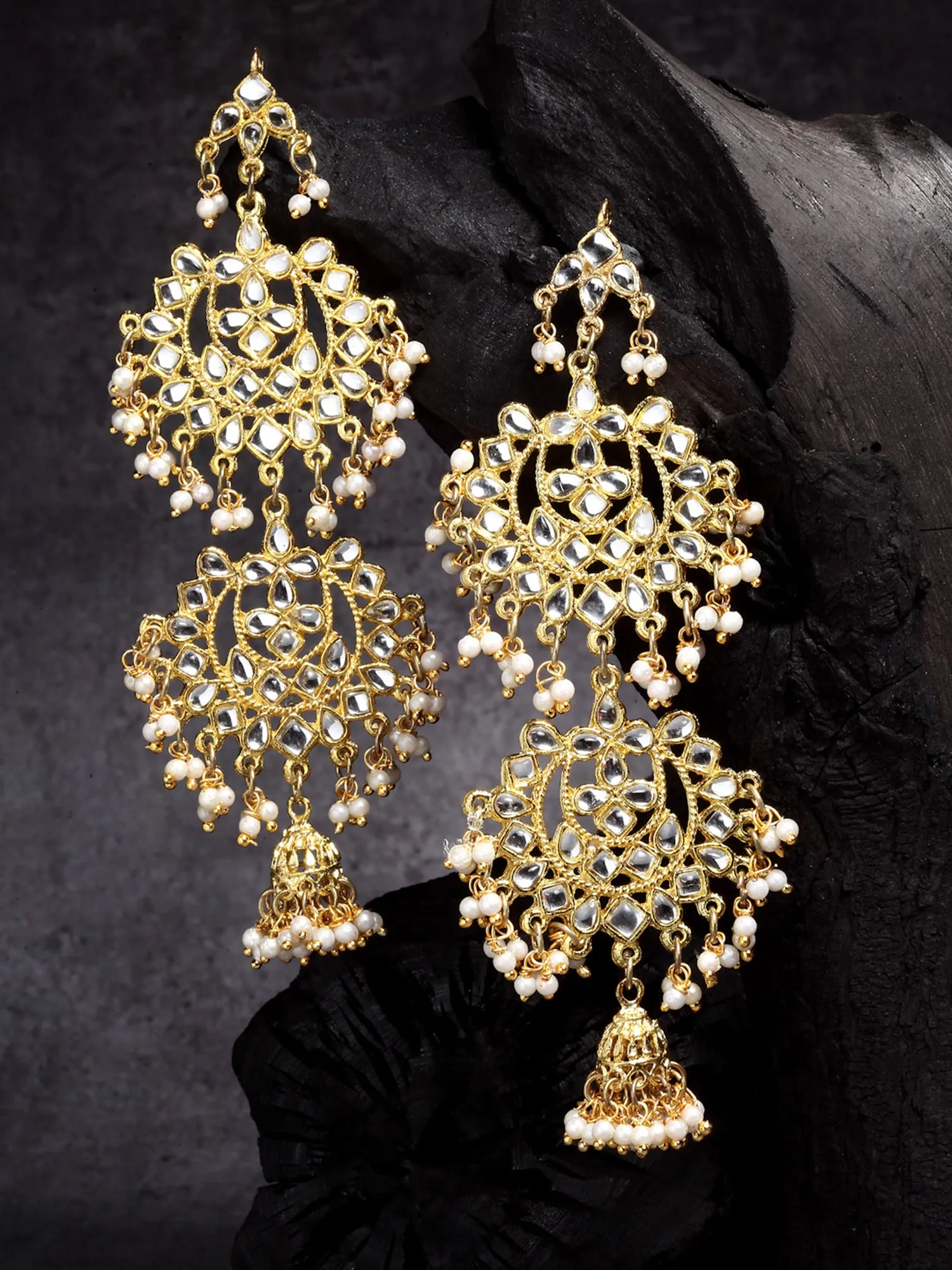 Ethnic Double Layer Kundan Dangler Earrings