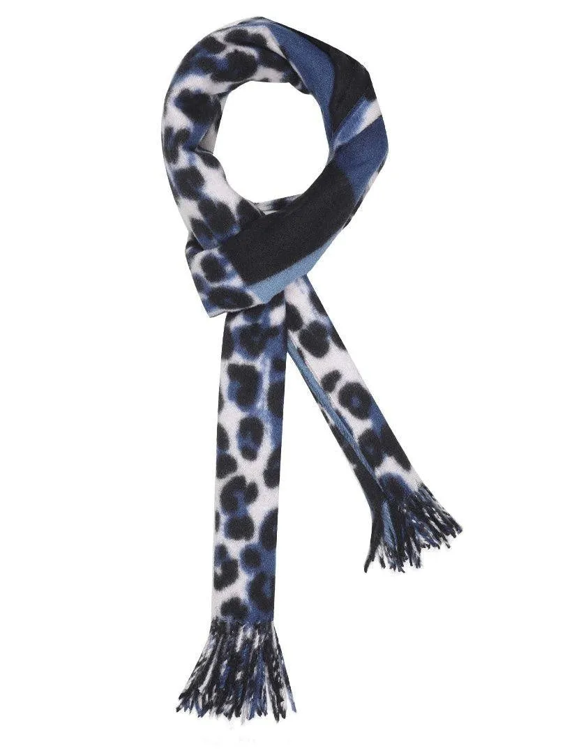 FabSeasons Blue Leopard Printed Acrylic Woolen Scarf For Women