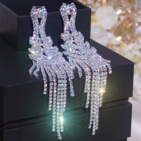 Fashion Long Tassel Rhinestone Crystal Earrings for Women Party Jewelry Accessory