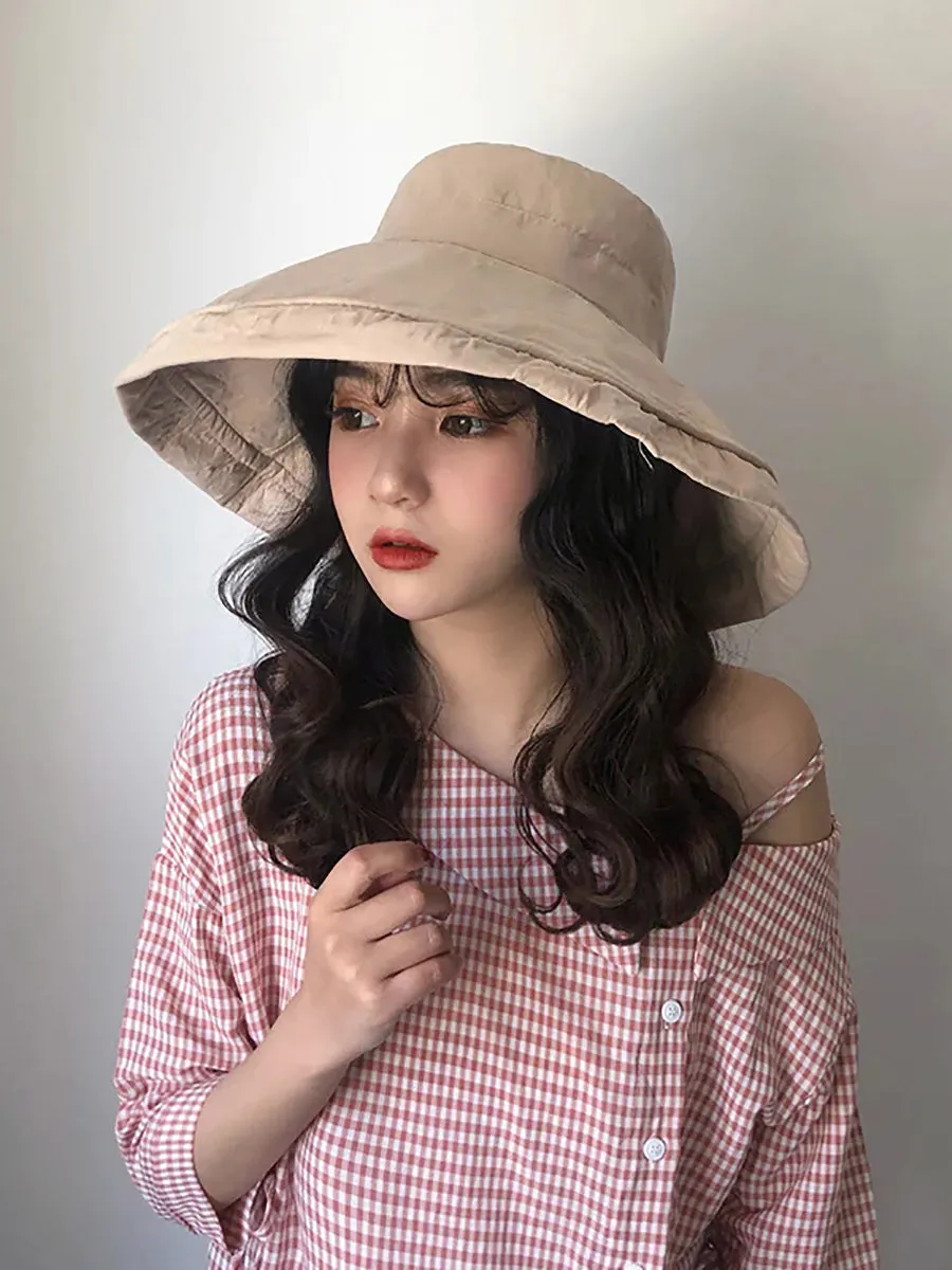 Female Summer Sun Hat Solid Color Foldable Hat