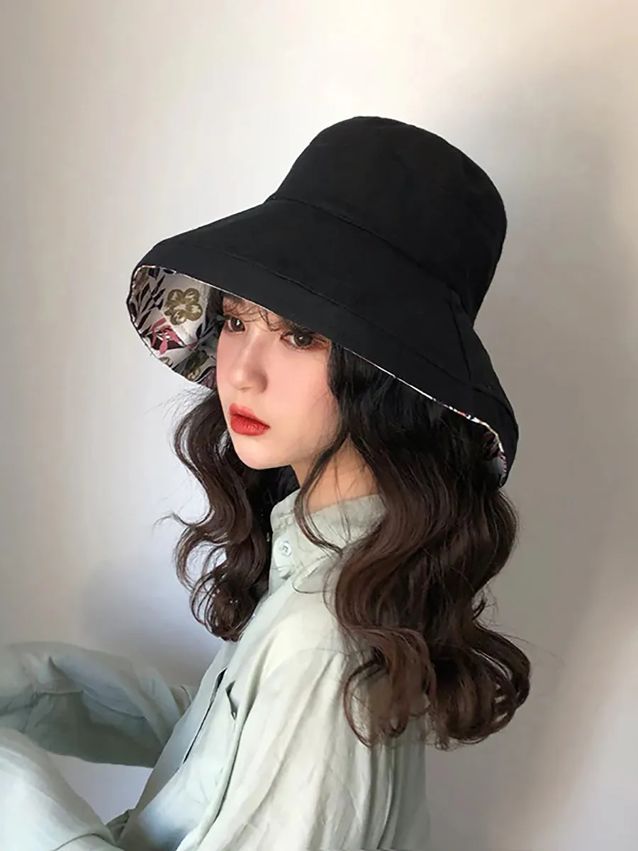 Female Summer Sun Hat Solid Color Foldable Hat