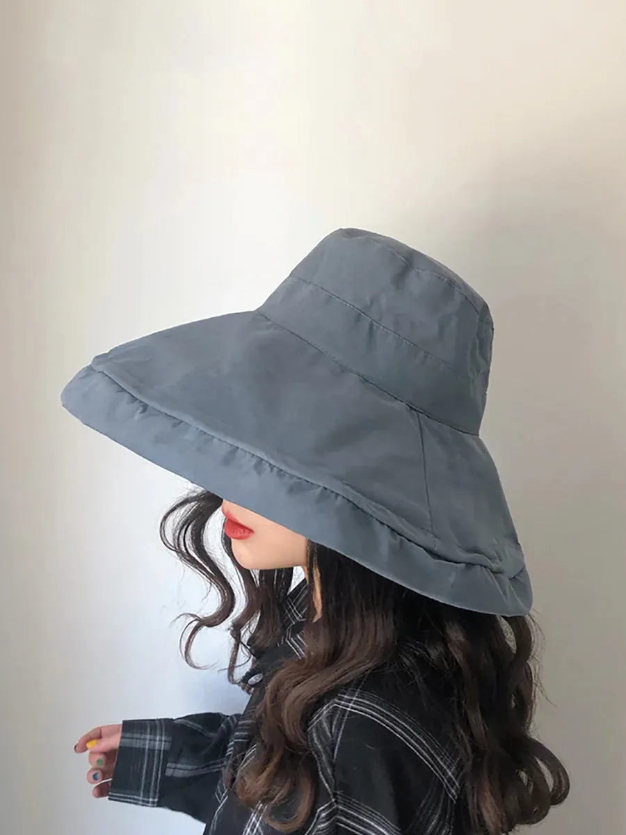 Female Summer Sun Hat Solid Color Foldable Hat