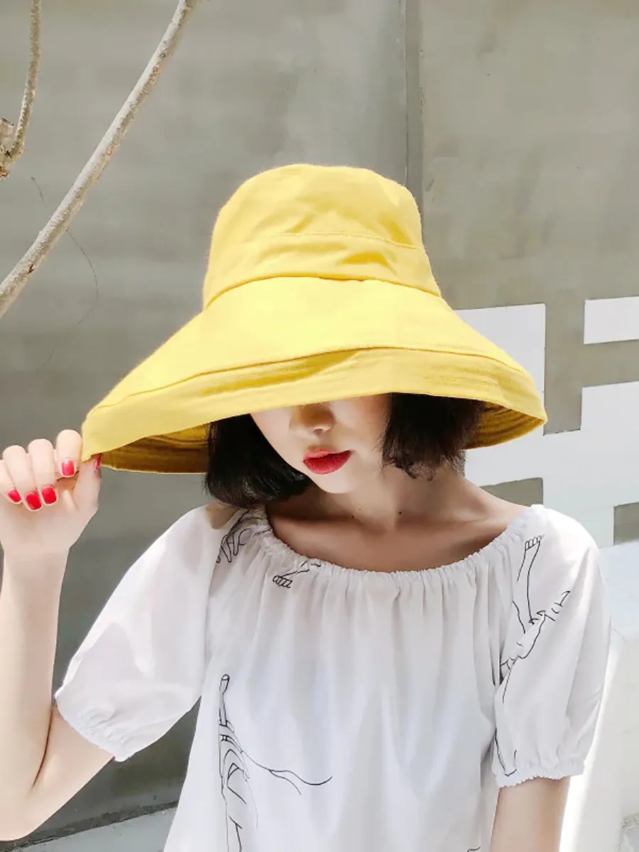 Female Summer Sun Hat Solid Color Foldable Hat