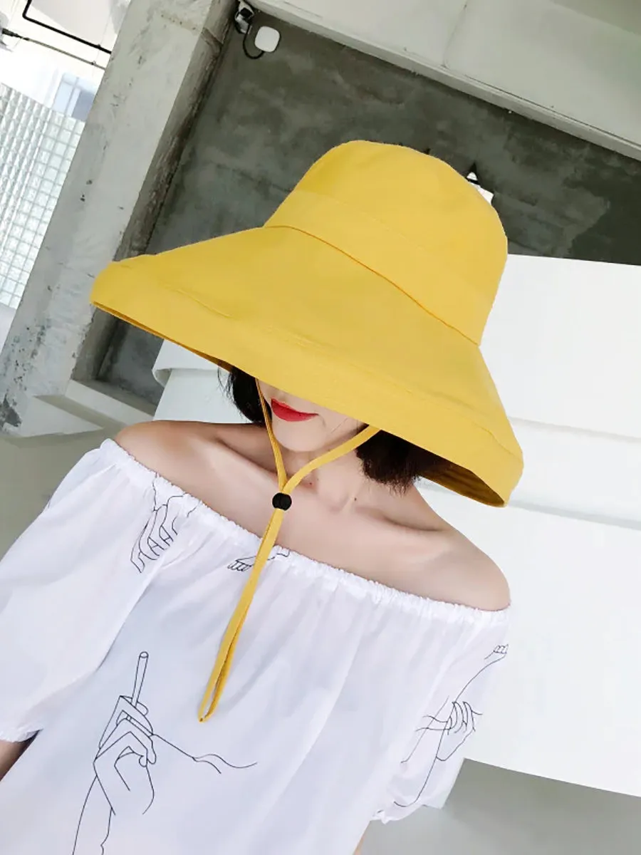 Female Summer Sun Hat Solid Color Foldable Hat