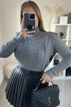 Fiona grey frill front knitted sweater