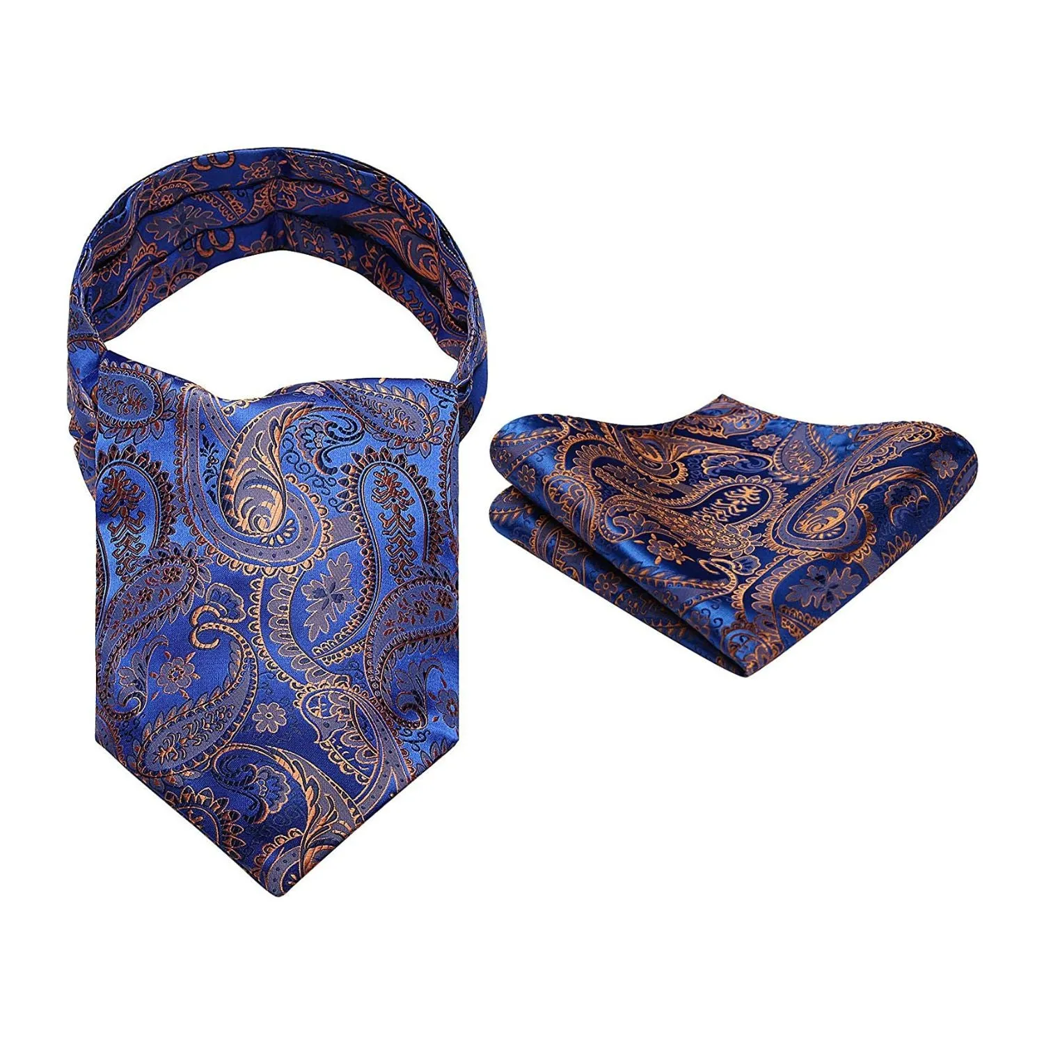 Floral Ascot Cravat Scarf - BLAU/GOLD