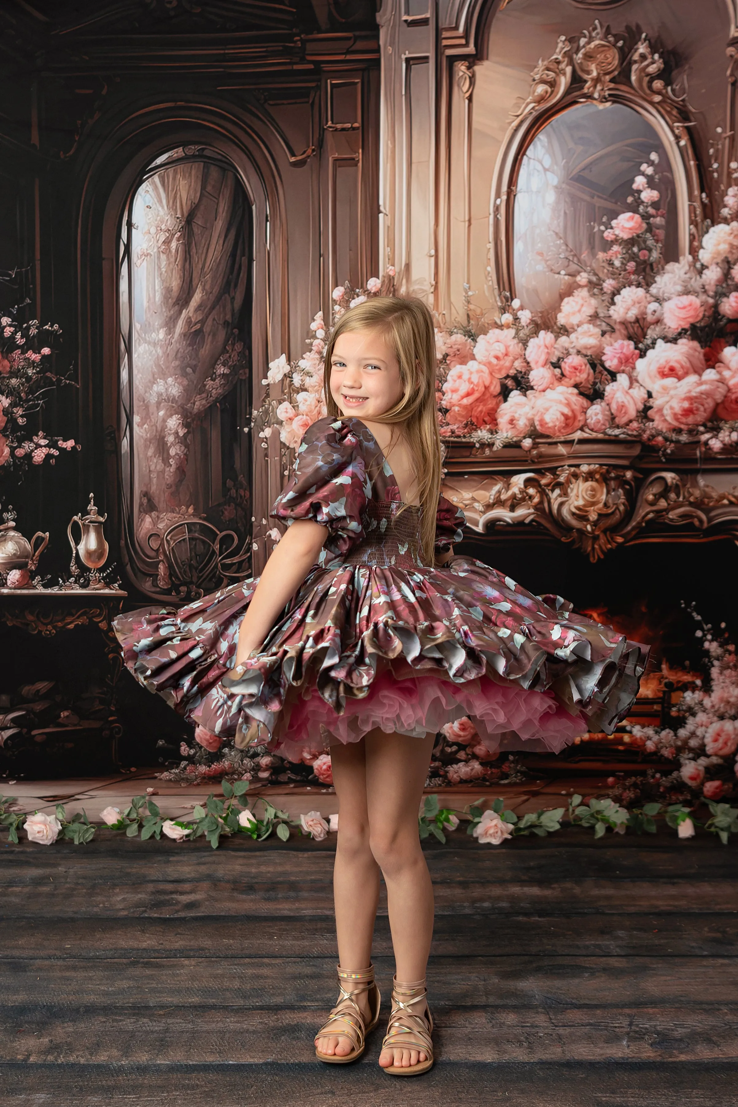 Floral Days - burgundy petal dress (6-7 year)