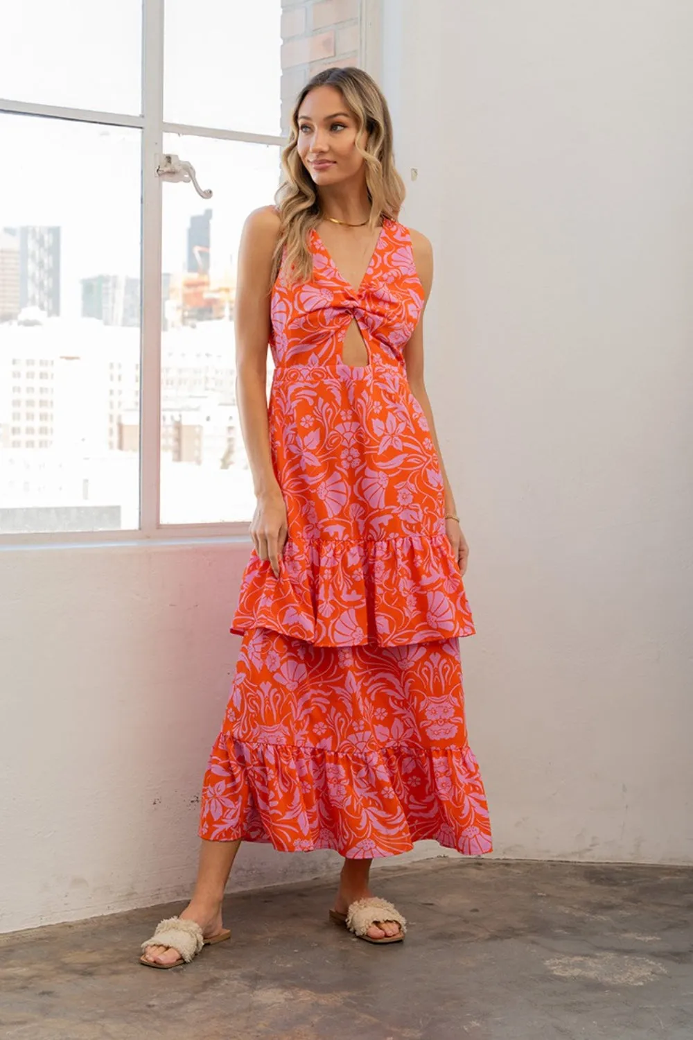 Floral Ruffled Maxi Sleeveless Dress