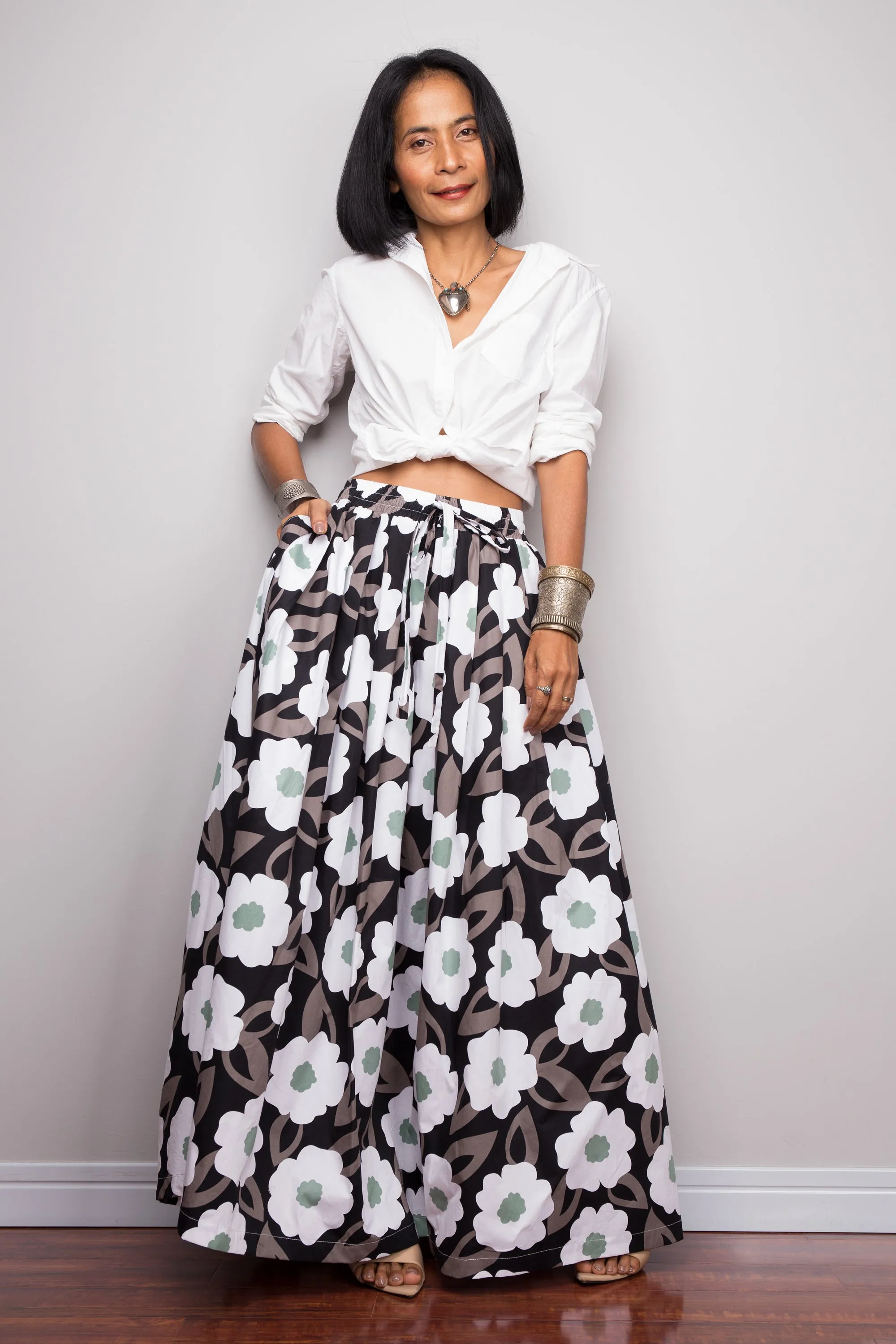 Floral skirt,  Pleated maxi skirt, cotton summer skirt