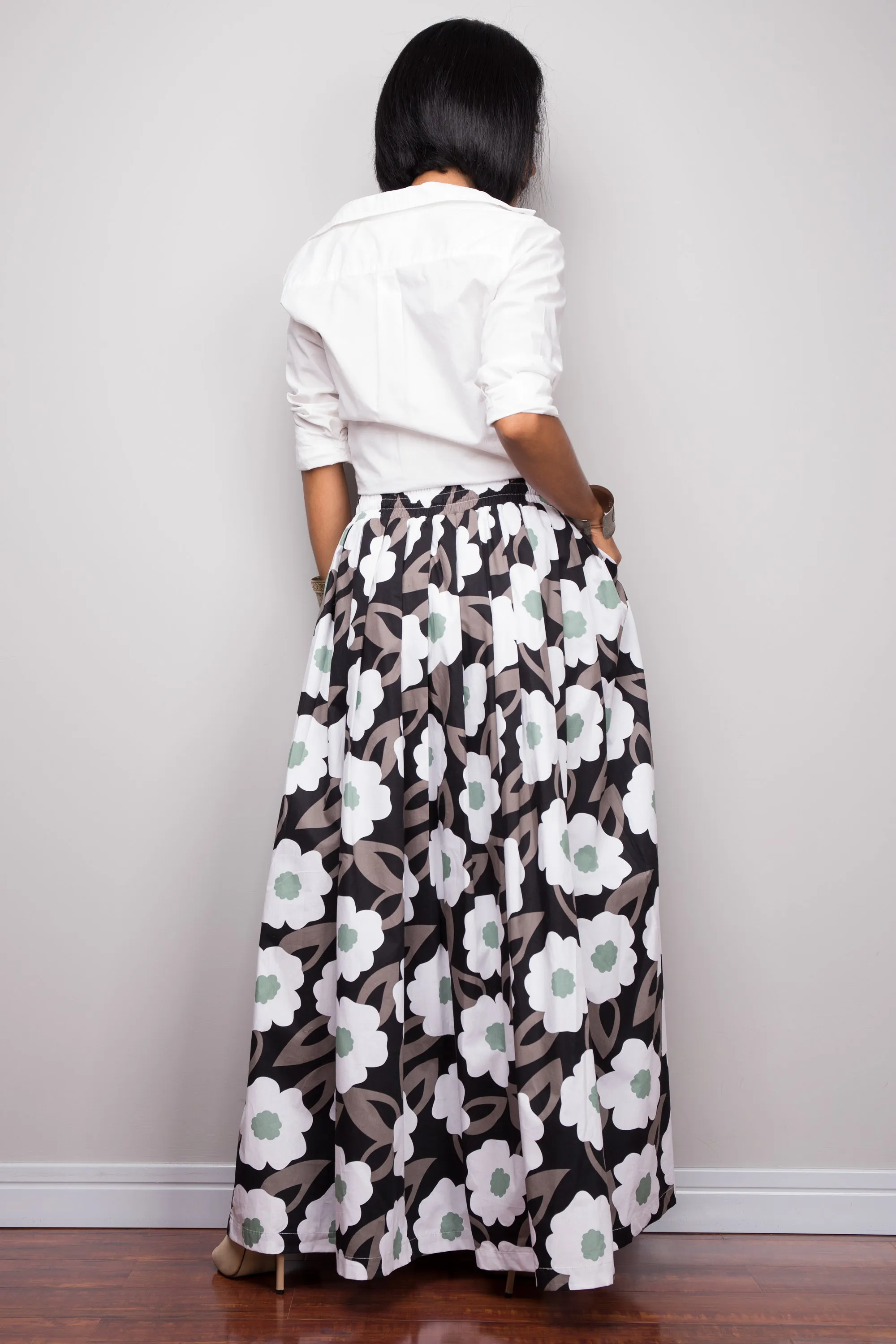 Floral skirt,  Pleated maxi skirt, cotton summer skirt