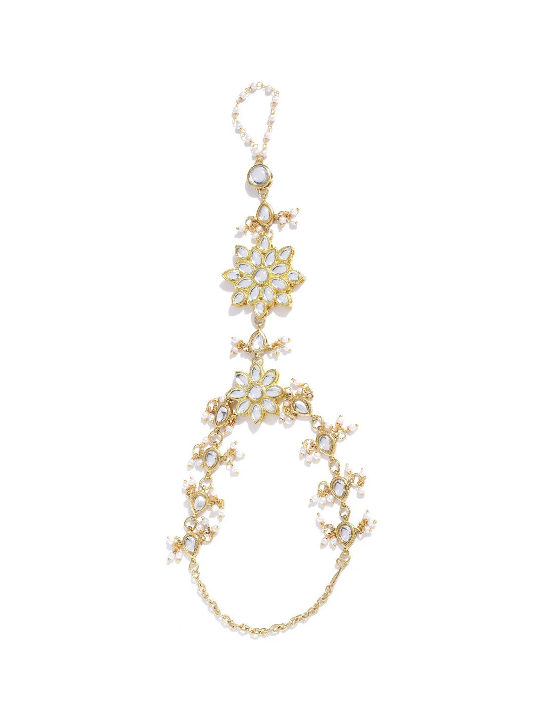 Flower Shaped Gold-Plated Kundan Hathphool