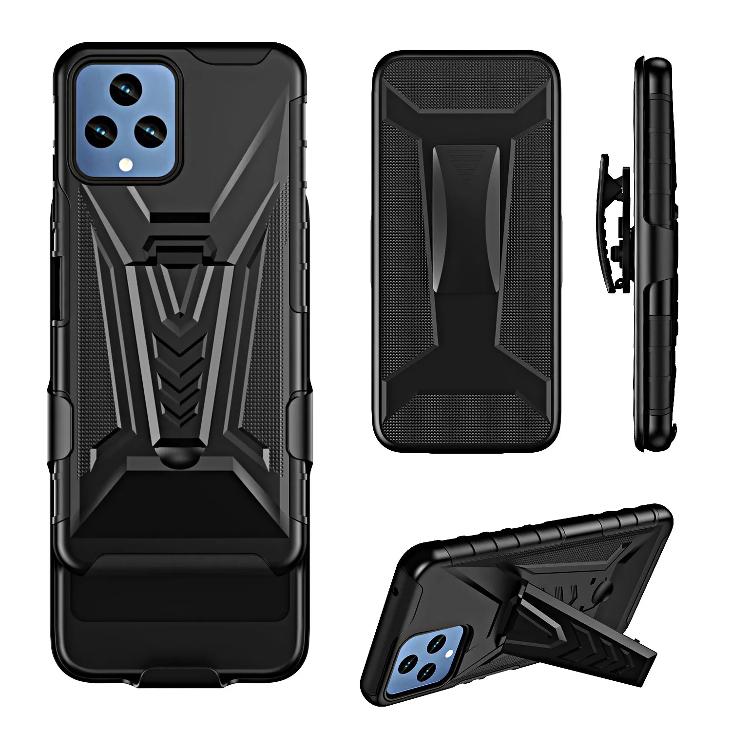 For T-Mobile REVVL 6 5G Case with Tempered Glass Screen Protector Heavy Duty Protective Phone Case,Built-in Kickstand Rugged Shockproof Protective Phone Case - Black