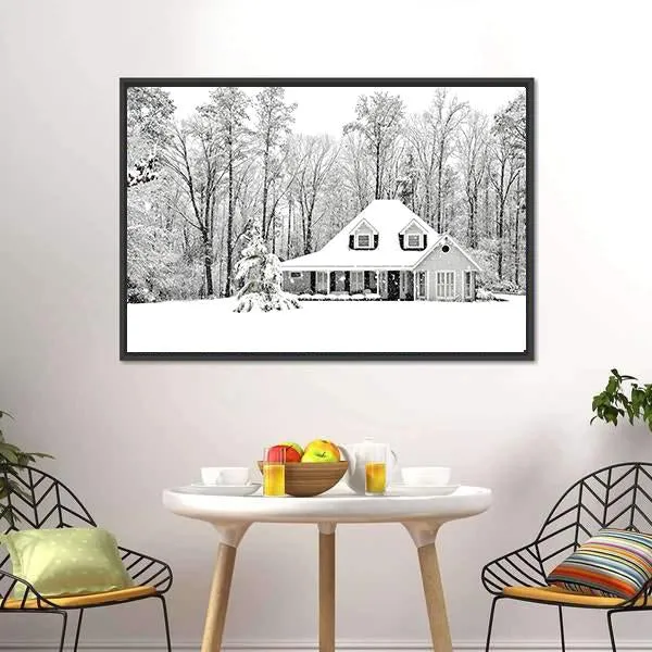 Frosty Home In Winter Canvas Wall Art