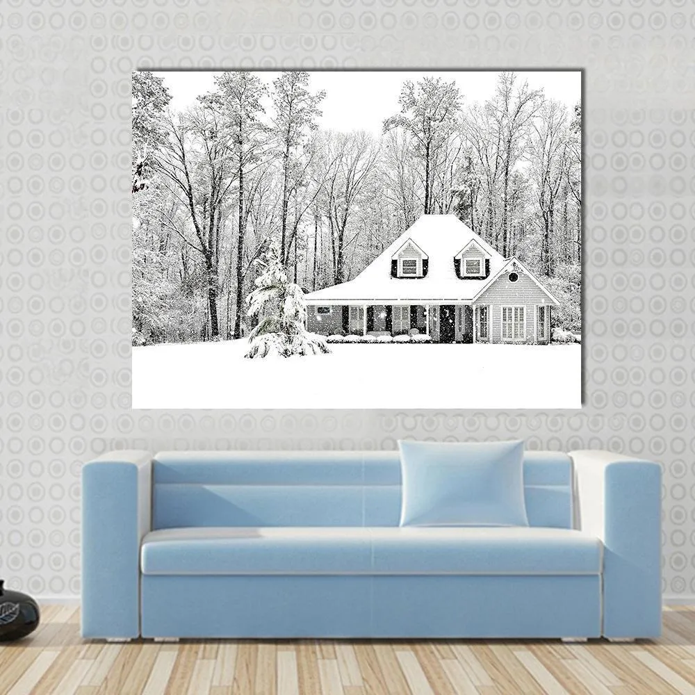 Frosty Home In Winter Canvas Wall Art