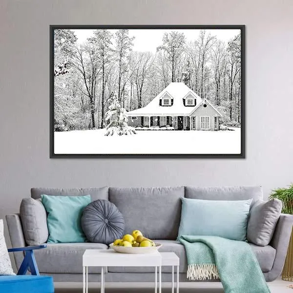 Frosty Home In Winter Canvas Wall Art