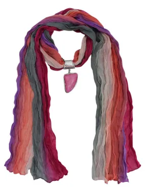 Fuchsia Striped Jewelry Scarf With Stone