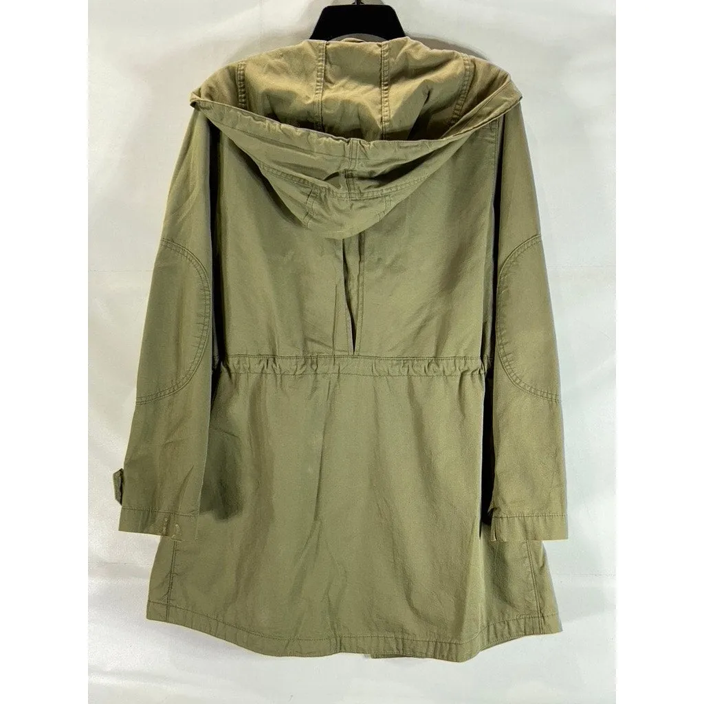 GAP Women's Dark Olive Hooded Military Utility Cotton Full-Zip Parka Jacket SZ M