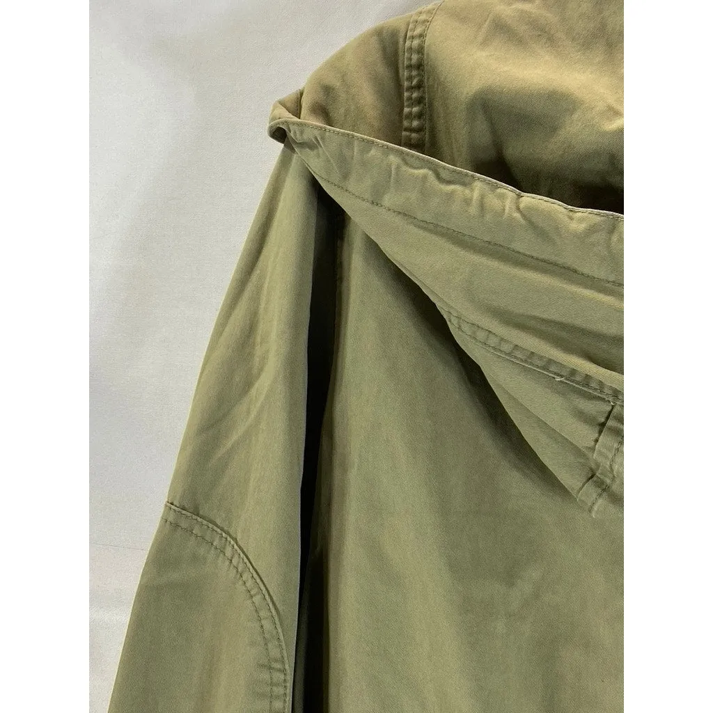 GAP Women's Dark Olive Hooded Military Utility Cotton Full-Zip Parka Jacket SZ M