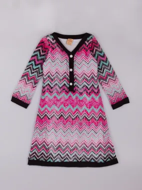 Girls Pink Chevron Print Sweater Dress