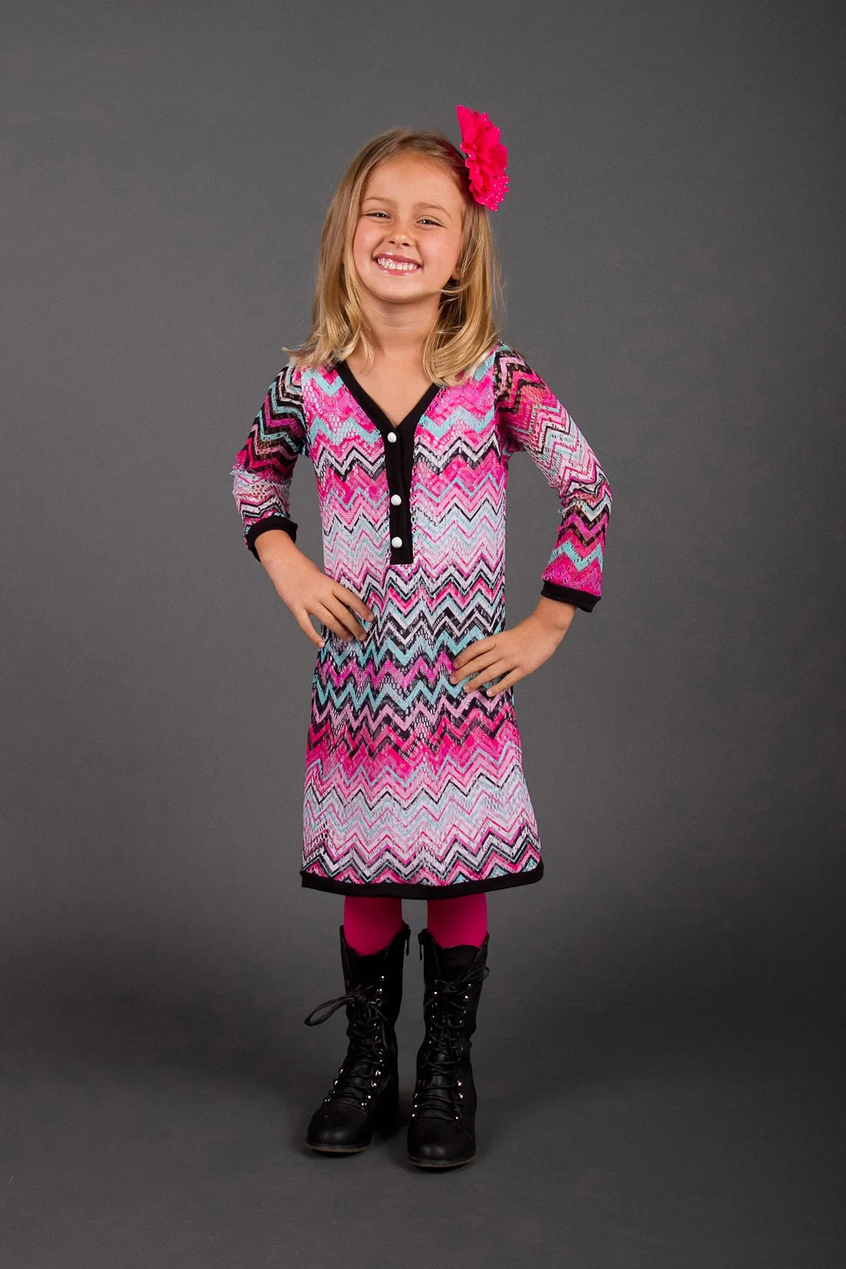 Girls Pink Chevron Print Sweater Dress