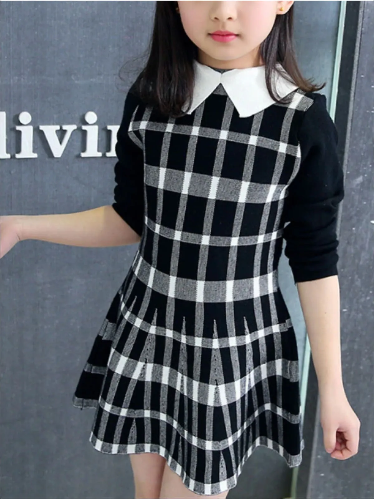 Girls Plaid Long Sleeve Sweater Dress